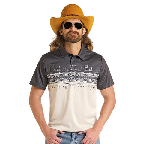 ROCK & ROLL MEN’S BORDER NATURAL POLO