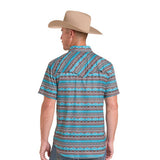 Panhandle Men's TEK Western Brown & Turquoise Stripe Short Sleeve Shirt Back View