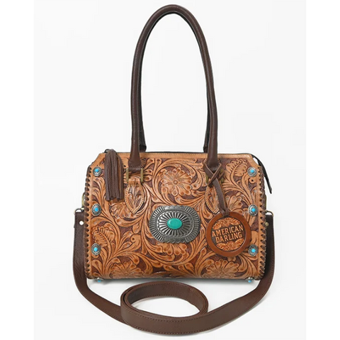 American Darling Tooled Leather Concho Bag