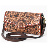 American Darling Sunflower Tooled Leather Barrel Crossbody