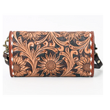 American Darling Sunflower Tooled Leather Barrel Crossbody