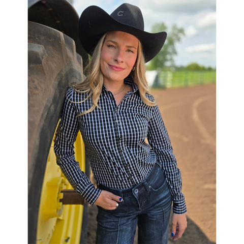 Cowgirl Tuff Black Structured Plaid Long Sleeve