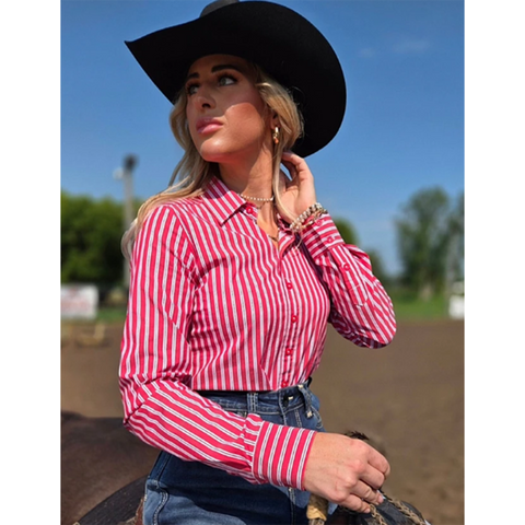 Cowgirl Tuff Red Pinstripe Long Sleeve
