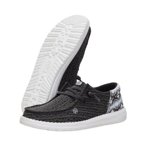 Black and White Tenton textured slip-on HeyDude shoe