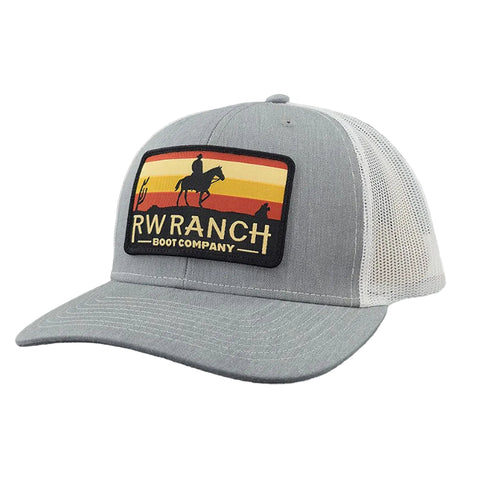R. Watson Ranch Heather Gray & White Cap featuring a two‑tone front panel, white mesh back, and classic Western ranch logo.