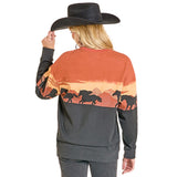 Rock and Roll Burnt Orange Horse Crew Neck