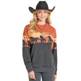 Rock and Roll Burnt Orange Horse Crew Neck