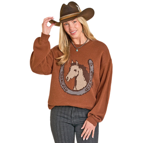 Rock and Roll Burnt Orange Horse Sweater
