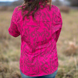 Women's Pink Boot Stitch Long Sleeve Top