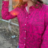 Women's Pink Boot Stitch Long Sleeve Top