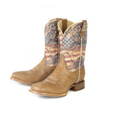 Tin Haul Men's Brown Stars & Stripes Freedom Square Toe Boots