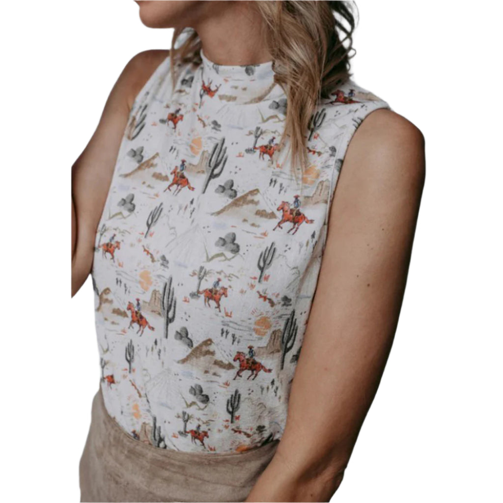 Cream Desert Scene Print Tank Top