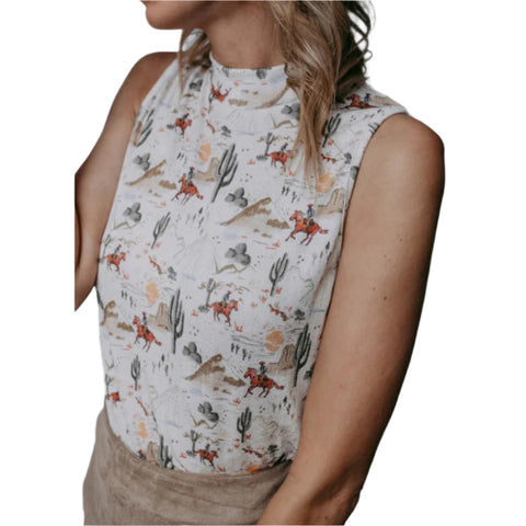 Cream Desert Scene Print Tank Top