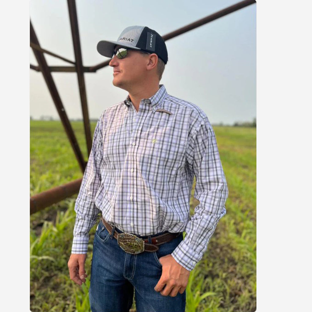 Lavender and Grey Plaid Long Sleeve Button-up Shirt