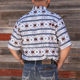 White, Brown and Turquoise Aztec Short Sleeve Shirt Back View