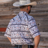 Peach, Grey and Turquoise Aztec Short Sleeve Shirt Back View
