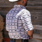 White, Tan and Black Aztec Short Sleeve Shirt Back View