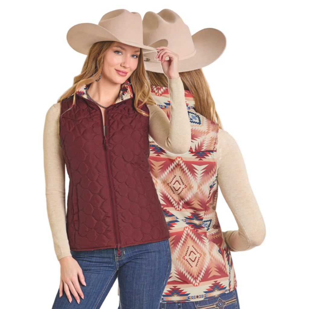 Red Reversible Aztec and Quilted Vest