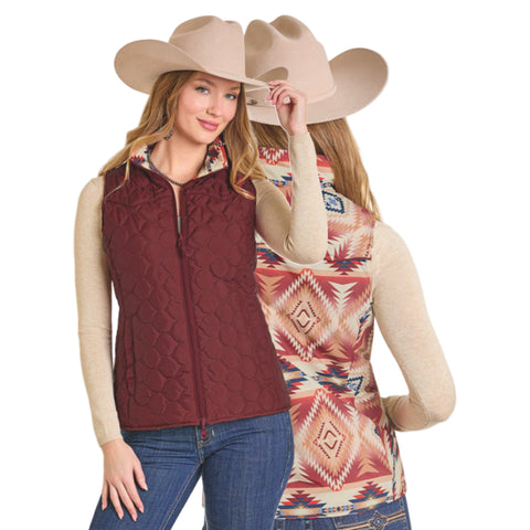 Red Reversible Aztec and Quilted Vest