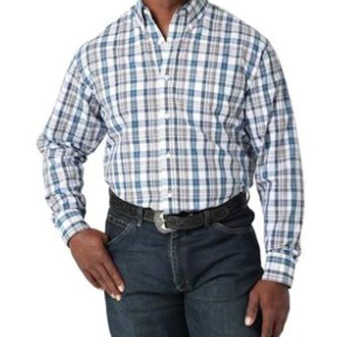 Wrangler Men's Long Sleeve Blue Riata Button Down Shirt