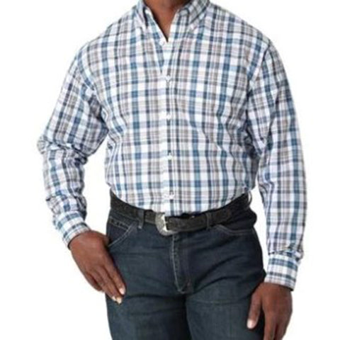 Wrangler Men's Long Sleeve Blue Riata Button Down Shirt