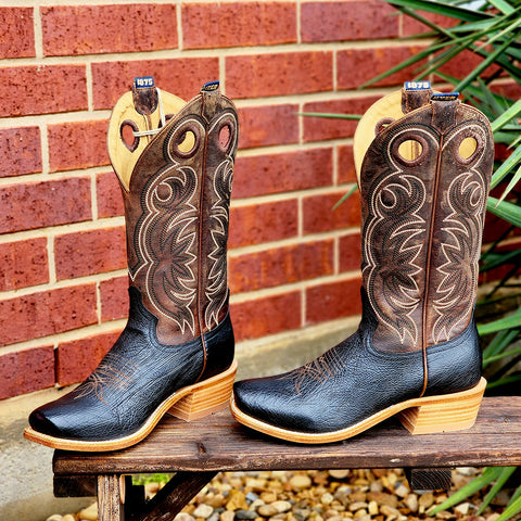 Side view of Black Shrunken Calf, Brown Tops, Leather Sole 