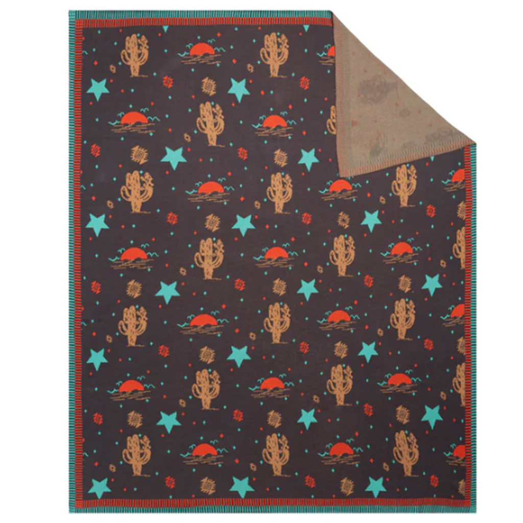 Brown/Red/Tq desert night scene throw blanket