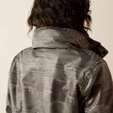 Stow away hood on neck of back of jacket 