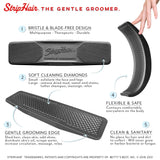 Detailed list of features of grooming tool. 