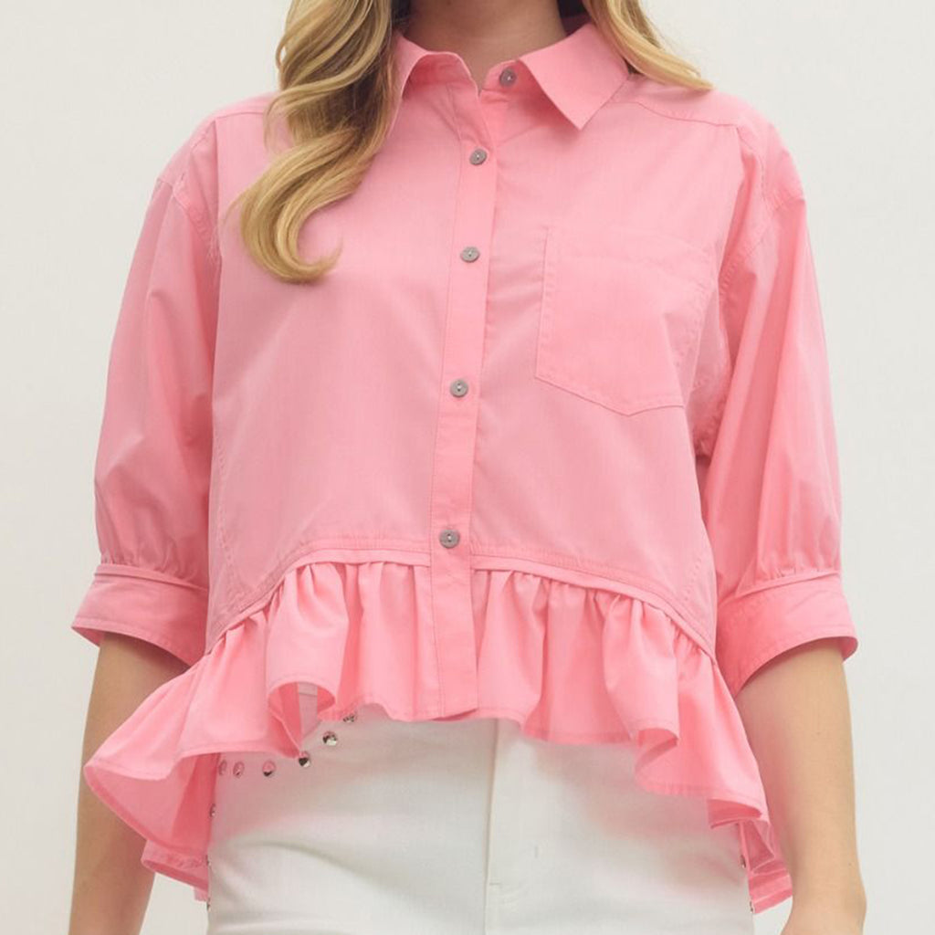 Pink Ruffle Top 3/4 Sleeve