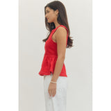 Red Denim Ruffle Tank