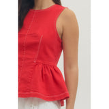 Red Denim Ruffle Tank