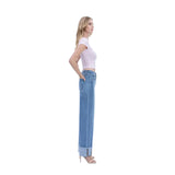 Side View Cuffed High Rise Blue Jeans