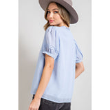 Periwinkle Tie Front Puff Short Sleeved Shirt