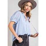 Periwinkle Tie Front Puff Short Sleeved Shirt