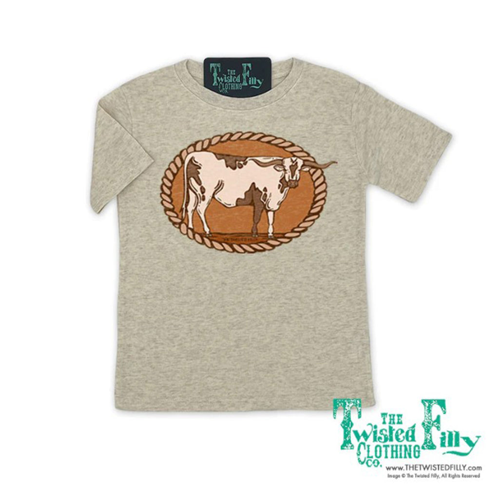 Toddler Oatmeal T-shirt with a Longhorn and Rope Graphic
