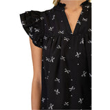 Women's Bow Print Ruffled Short Sleeve Top