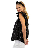 Women's Bow Print Ruffled Short Sleeve Top