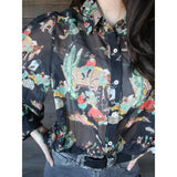 Black Chuck Wagon Chiffon Long Sleeve Top