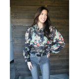 Black Sheer Blouse with a Chuck Wagon Graphic