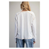 Women's Contrast Exposed Topstitch Long Sleeve Top Back View