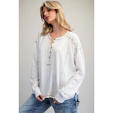 Women's Contrast Exposed Topstitch Long Sleeve Top