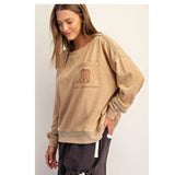 Mineral Washed Boot Motif Long Sleeve Sweatshirt in Mocha Mousse Side View