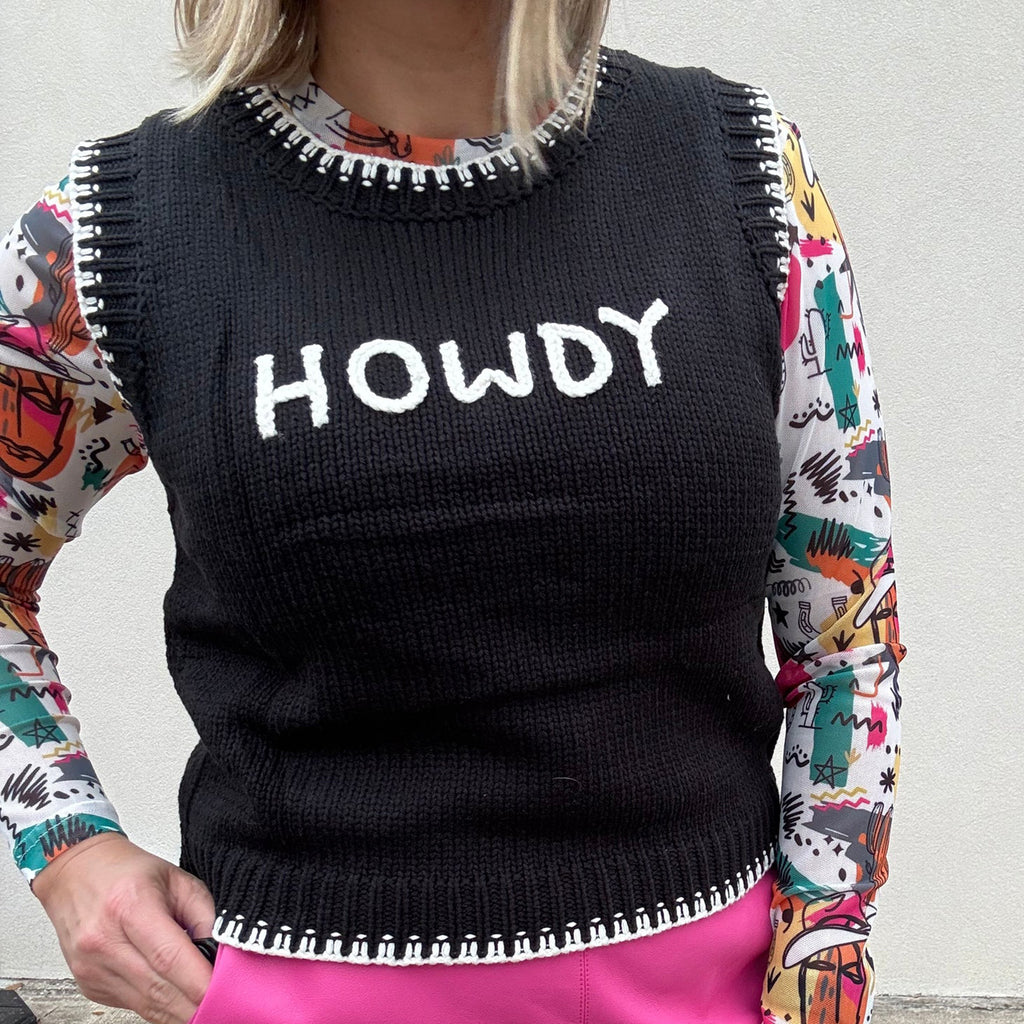 BLACK / WHITE HOWDY PULLOVER SWEATER