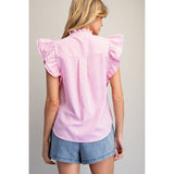 Striped Button Down Ruffle Trim Blouse back view
