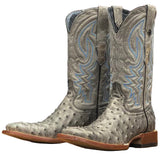 Grey and Black Ostrich Print Square Toe Boot