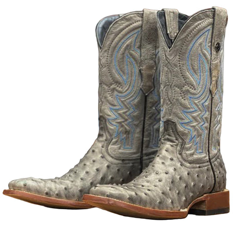 Grey and Black Ostrich Print Square Toe Boot