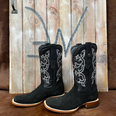 Tanner Mark Black Roughout Square Toe Boots