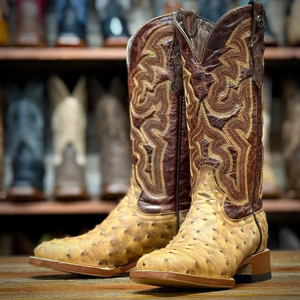 Women's Brown Ostrich Square Toe Boot