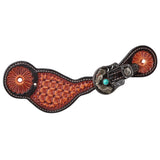 Waffle tooling spur straps with turquoise buckles